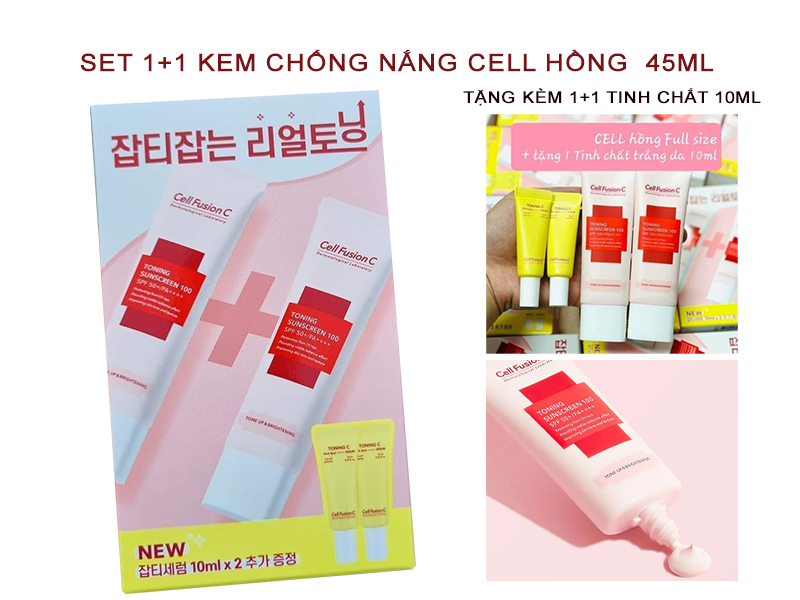 Set Kem chống nắng nâng tone Cell Fusion C tone up 45ml + 45ml SPF50+ PA+++ Hàn Quốc
