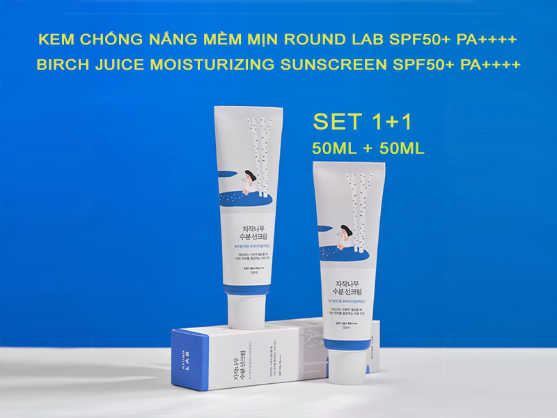 Set Kem chống nắng Round Lab Birch Juice Moisturizing Sunscreen 50ml+50ml SPF 50+ PA++++
