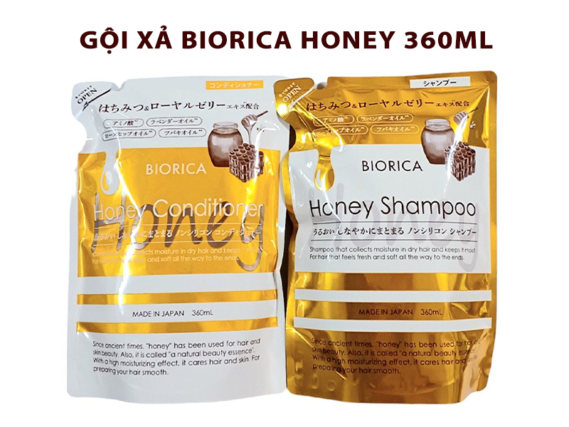 Dầu gội xả dưỡng ẩm mềm mượt tóc Honey Biorica Chiết Xuất Mật Ong 360ml hàng Nhật