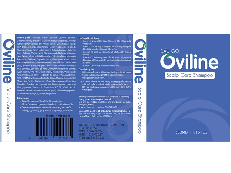 Dầu gội trị gàu giảm ngứa Oviline 330ml hàng Việt Nam chất lượng cao