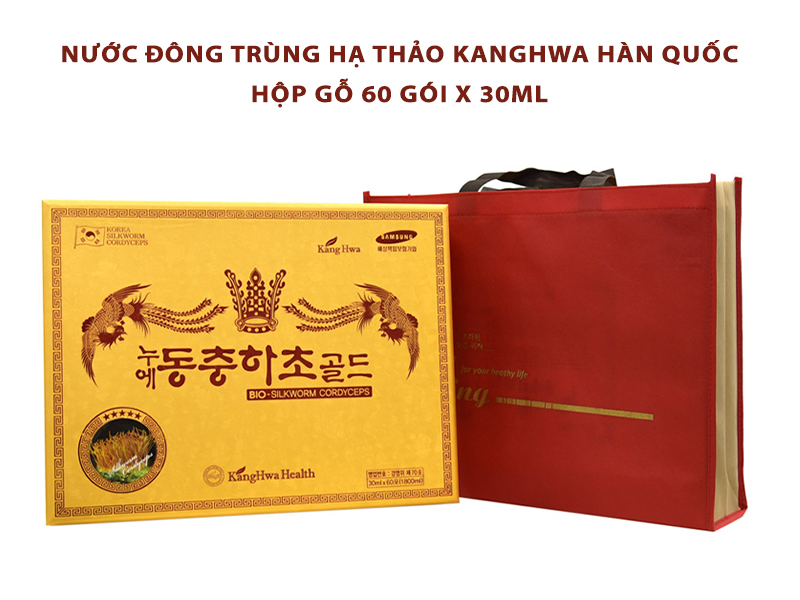 Nước đông trùng hạ thảo bổ phổi, tăng cường sức khỏe Kanghwa Hàn Quốc hộp gỗ vàng 60 gói